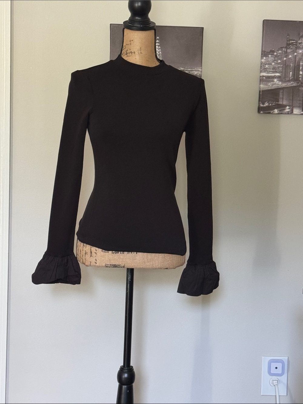 West of. Women’s Black Long-Sleeve Ruffle Cuff Top